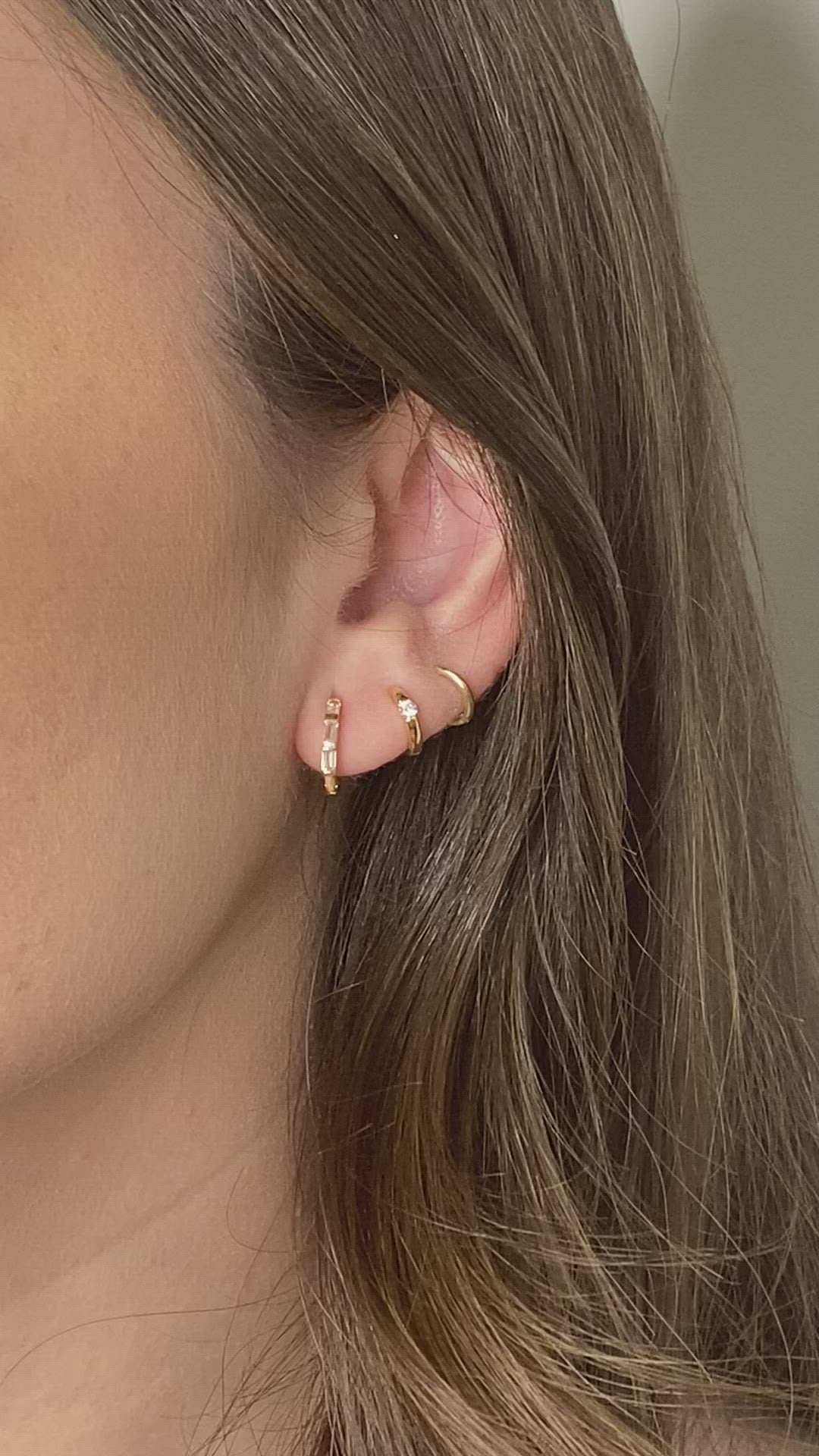 14K Gold Tiny Hoop Earrings with Single CZ | Click Lock Closure | Single or Pair